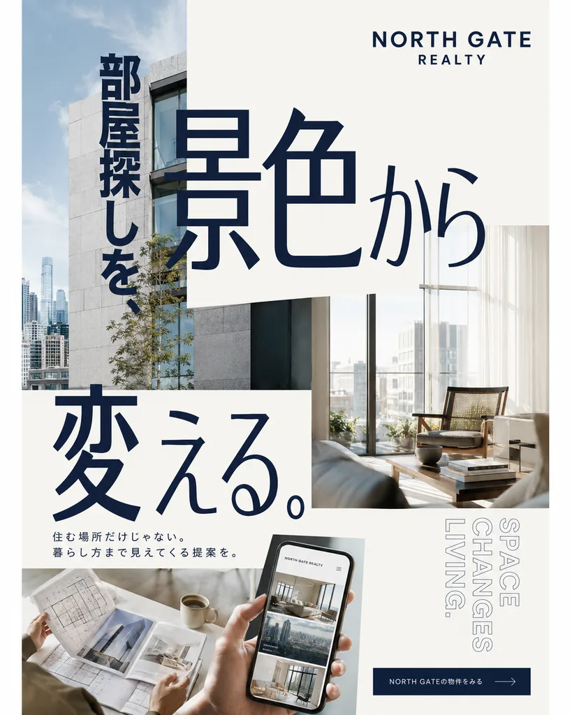 QELZAで生成された広告バナー例 — 不動産・物件探し訴求