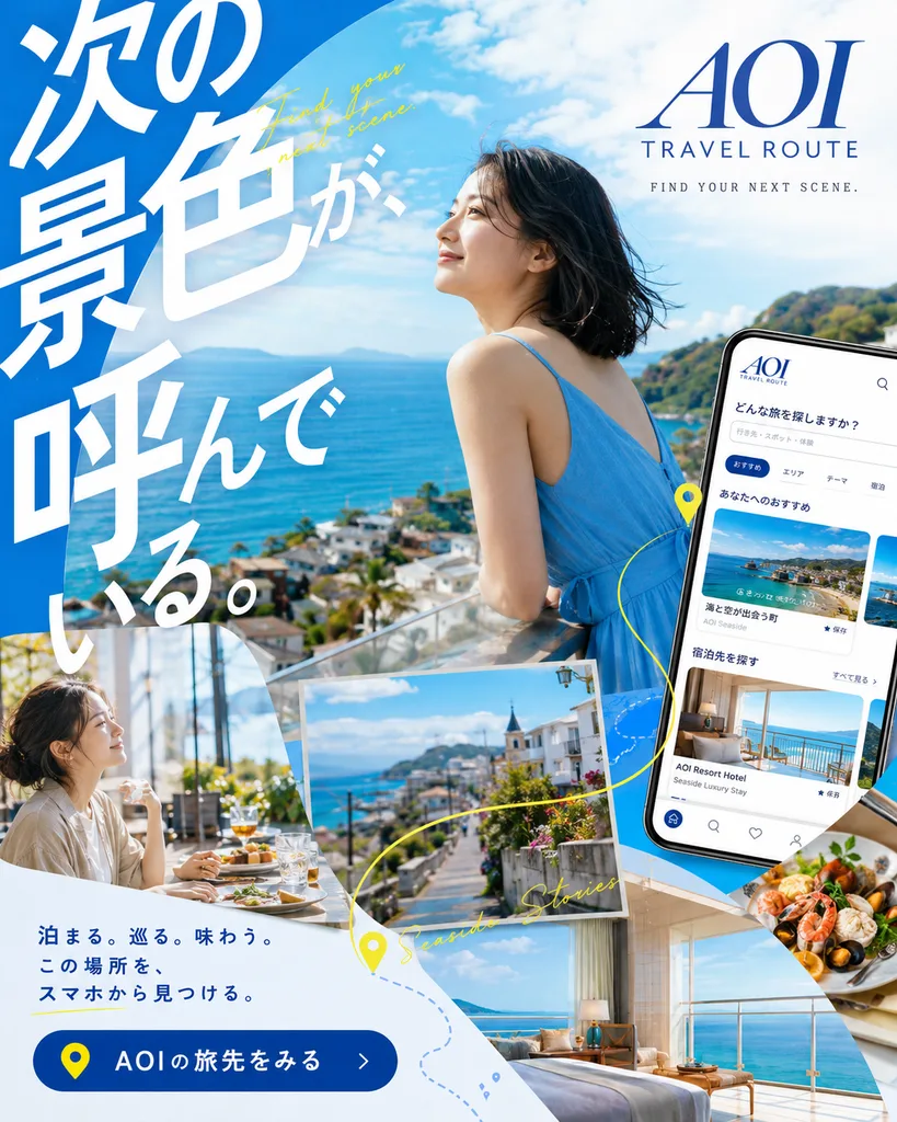 QELZAで生成された広告バナー例 — 旅行・観光アプリ訴求
